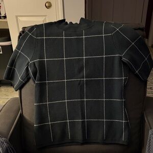 Ann Taylor Black Grid Crewneck Sweater